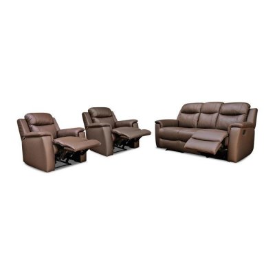 VENTE UNIQUE Canap&eacute; 3 places et 2 fauteuils relax EVASION en cuir - Marron