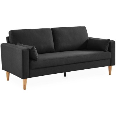 SWEEEK Canap&eacute; 3 places fixe droit en tissu gris chin&eacute; fonc&eacute;, pieds bois scandinave - Bjorn