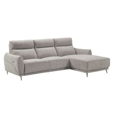 ALTOBUY Canap&eacute; 3 places relax &eacute;lectrique avec m&eacute;ridienne droite tissu polyester chin&eacute; gris clair - SANTIAGO