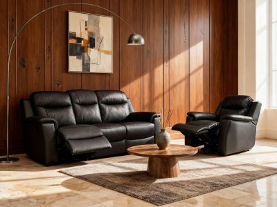 VENTE UNIQUE Canap&eacute; 3 places relax evasion en cuir - Noir - Noir