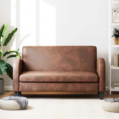 VIDAXL Canap&eacute; &agrave; 2 places daim synth&eacute;tique marron