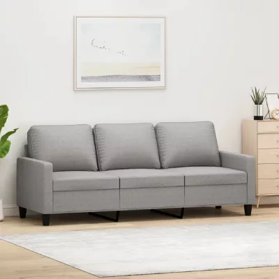 VIDAXL Canape angle fixe en.casa 3 places en tissu gris 77 x 198 x 80 cm
