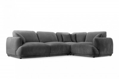 CASANOVA PARIS Canap&eacute; angle modulable petit velours c&ocirc;tel&eacute; 4 places Gris fonc&eacute; Droit