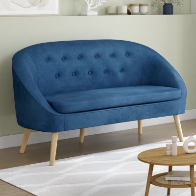 IDMARKET Canap&eacute; banquette en velours SONIA bleu - Bleu