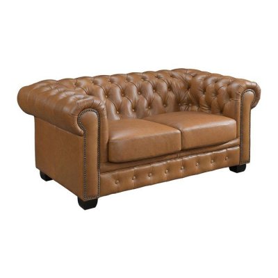 VENTE UNIQUE Canap&eacute; chesterfield 2 places BRENTON 100% cuir de buffle - Caramel vintage