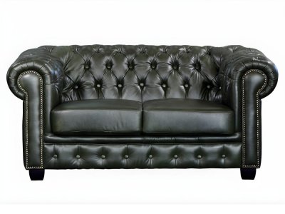 LINEA SOFA Canap&eacute; Chesterfield 2 Places Brenton 100% Cuir de Buffle - Vert Empire