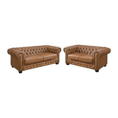 VENTE UNIQUE Canap&eacute; chesterfield 3+2 places BRENTON 100% cuir de buffle - Caramel vintage
