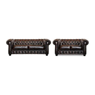 VENTE UNIQUE Canap&eacute; chesterfield 3+2 places BRENTON 100% cuir de buffle - Marron reflets ch&acirc;tains