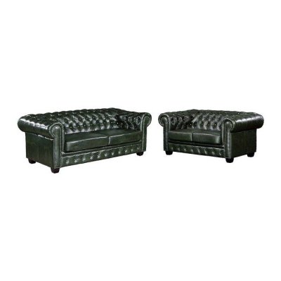 VENTE UNIQUE Canap&eacute; chesterfield 3+2 places BRENTON 100% cuir de buffle - Vert empire
