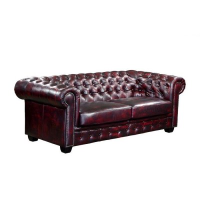 LINEA SOFA Canap&eacute; chesterfield 3 places BRENTON 100% cuir de buffle - Bordeaux
