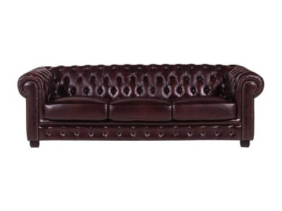 VENTE UNIQUE Canap&eacute; chesterfield 4 places BRENTON 100% cuir de buffle bordeaux