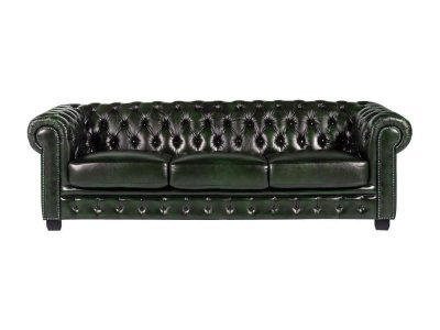 VENTE UNIQUE Canap&eacute; chesterfield 4 places BRENTON 100% cuir de buffle - Vert empire