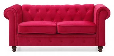 MENZZO Canap&eacute; Chesterfield Velours Capitonn&eacute; Rouge 2 Places