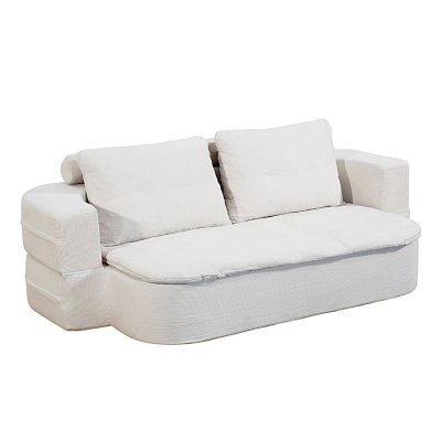 CONCEPT USINE Canap&eacute; compress&eacute; convertible + couette en velours c&ocirc;tel&eacute; beige WATFORD