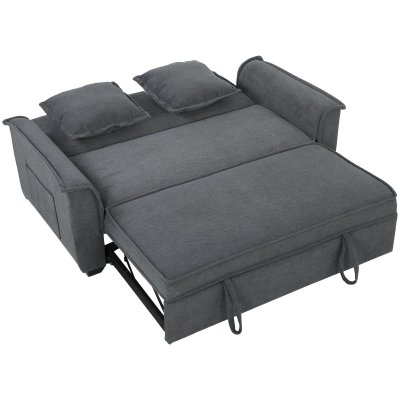HOMCOM Canap&eacute; Convertible 2 Places 2 Coussins Chenille Gris Fonc&eacute;