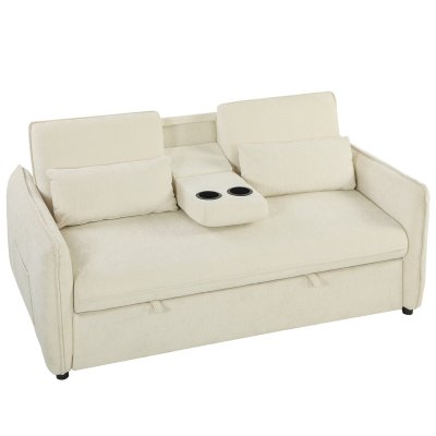 HOMCOM Canap&eacute; convertible 2 places clic clac dossier r&eacute;glable chenille beige