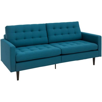 HOMCOM Canap&eacute; convertible 2 places dossiers inclinables lin bleu canard