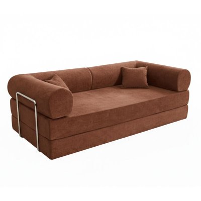 OVIALA Canap&eacute; convertible 2 places en tissu coussins modulable 204 cm brique