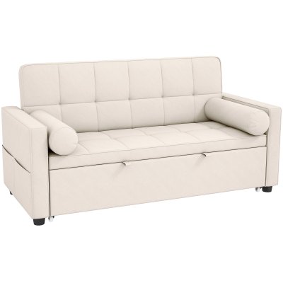 HOMCOM Canap&eacute; convertible 2 places lit gigogne double tissu aspect lin beige