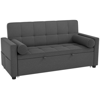 HOMCOM Canap&eacute; convertible 2 places lit gigogne double tissu aspect lin gris