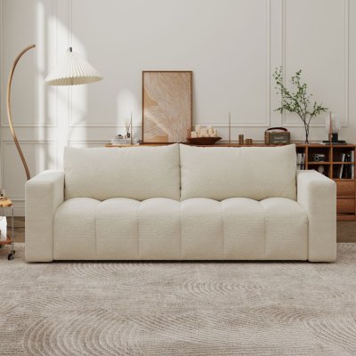 CONCEPT USINE Canap&eacute; Convertible 3 Places Avec Coffre En Bouclette Beige Canterbury