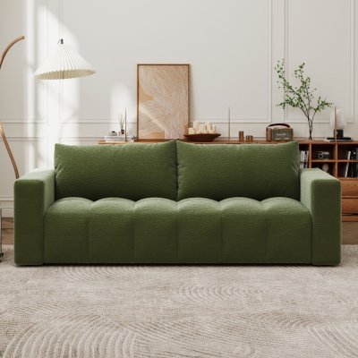 CONCEPT USINE Canap&eacute; Convertible 3 Places Avec Coffre En Bouclette Vert Canterbury
