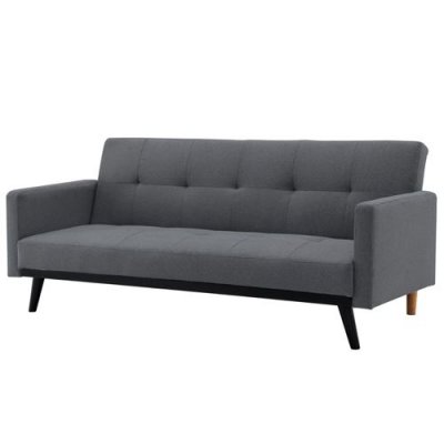  Canap&eacute; convertible 3 places en tissu gris fonc&eacute; pieds noirs LEON