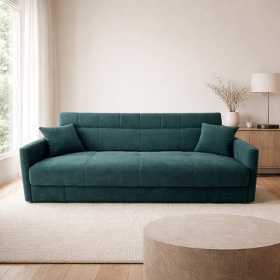 CONCEPT USINE Canap&eacute; Convertible Avec Coffre En Velours C&ocirc;tel&eacute; Vert 3 Places Adare