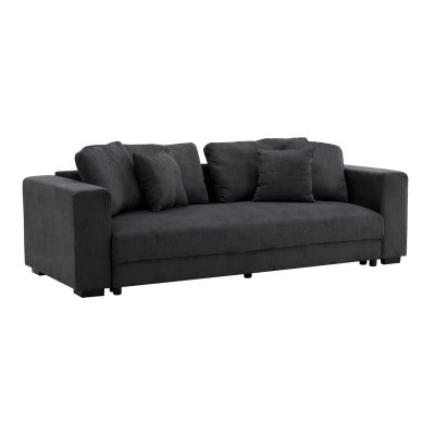 PARIS PRIX Canap&eacute; Convertible Bellman 3 places Velours c&ocirc;tel&eacute; 250cm Gris Fonc&eacute;