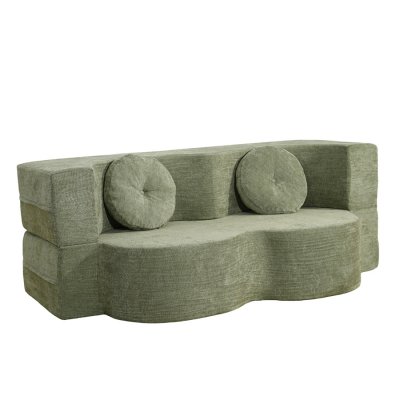 CONCEPT USINE Canap&eacute; convertible compress&eacute; 2 places velours vert 200x108x80 cm -