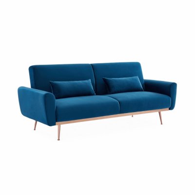 SWEEEK Canap&eacute; convertible design en velours 2 - 3 places scandinave droit avec pieds fins or rose - Oskar