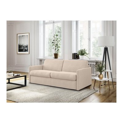 LOUNGITUDE Canap&eacute; Convertible Express 3 places AGATHE en Tissu - Matelas 160x190x13 cm -  Beige