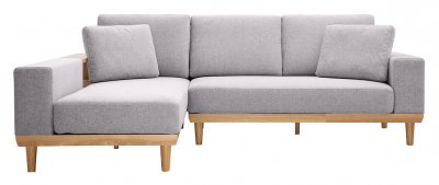 MILIBOO Canap&eacute; d'angle 5 places en tissu effet velours textur&eacute; gris clair komao