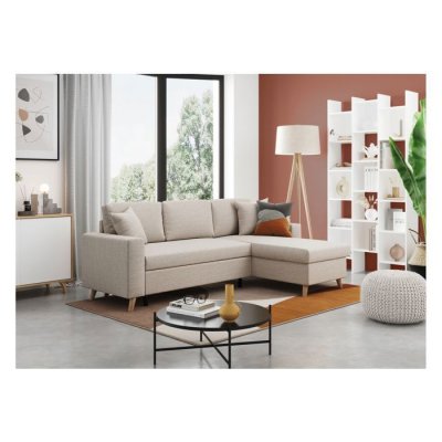 LOUNGITUDE Canap&eacute; d'angle Artik r&eacute;versible convertible Beige