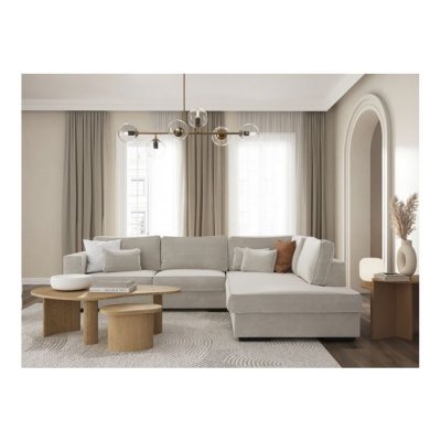 LOUNGITUDE Canap&eacute; d'angle belami en tissu - beige, angle droit BELAGATBEID