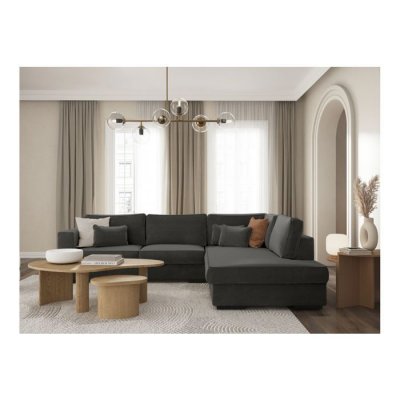 LOUNGITUDE Canap&eacute; d'angle belami en tissu - gris fonc&eacute;, angle droit BELAGATGRFD