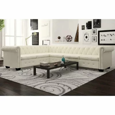 VIDAXL Canap&eacute; d'angle chesterfield 6 places cuir artificiel blanc