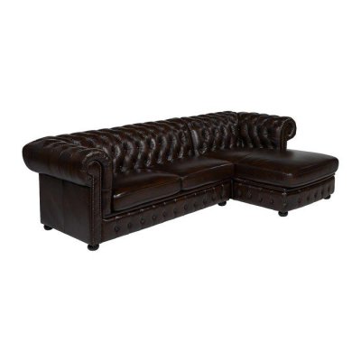 VENTE UNIQUE Canap&eacute; d'angle Chesterfield Brenton 100% Cuir de Buffle - Marron Reflets ch&acirc;tains - Angle Droit