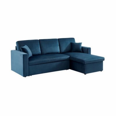 SWEEEK Canap&eacute; d'angle convertible 3 places en velours bleu p&eacute;trole