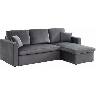 SWEEEK Canap&eacute; d'angle convertible 3 places en velours gris fonc&eacute;