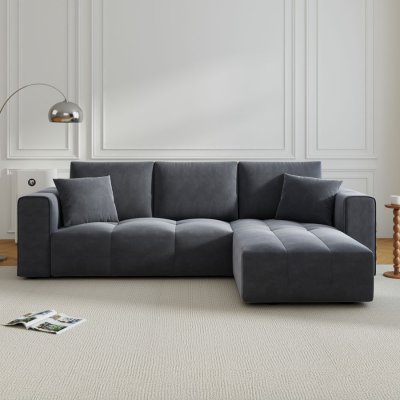 CONCEPT USINE Canap&eacute; d'angle convertible 4 places avec coffre en velours gris anthra