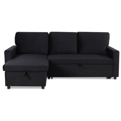PARIS PRIX Canap&eacute; d'angle convertible Baleares Velours Noir - Noir