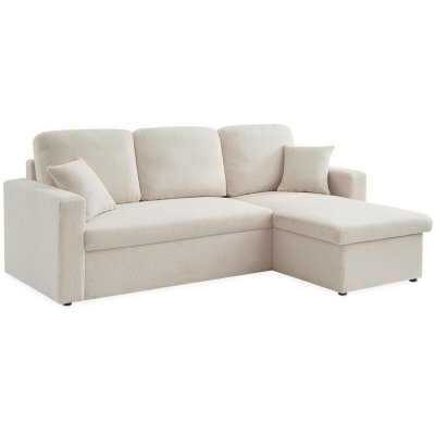 SWEEEK Canap&eacute; d'angle convertible bouclettes blanches