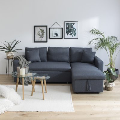 HAPPY GARDEN Canap&eacute; d'angle convertible CLARK 3 places gris chin&eacute; - Gris