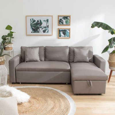 HAPPY GARDEN Canap&eacute; d'angle convertible CLARK 3 places taupe - Marron