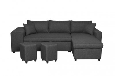 USINESTREET Canap&eacute; d'angle convertible gris fonc&eacute; avec rangement poufs &agrave; gauche