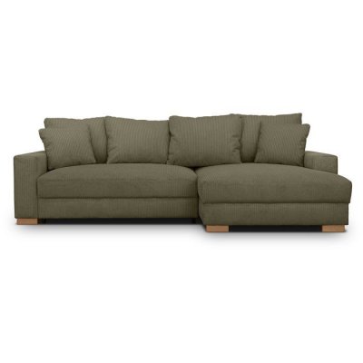 AUCUNE Canap&eacute; d'angle convertible MALLO 3 places r&eacute;versible velours c&ocirc;tel&eacute; vert kaki