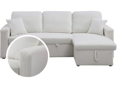 HABITAT ET JARDIN Canap&eacute; d'angle convertible/reversible avec coffre ""Alain"" - 3 places - Bouclettes - Blanc