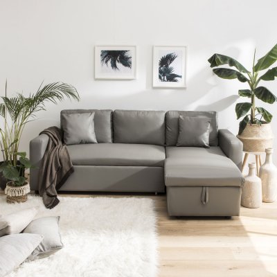 HAPPY GARDEN Canap&eacute; d'angle convertible simili cuir CLARK 3 places taupe