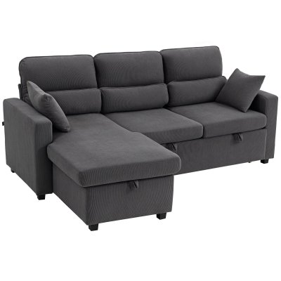 HOMCOM Canap&eacute; D'angle Convertible Velours C&ocirc;tel&eacute; Avec Coffre De Rangement